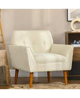 Homcom Accent Chair Button Tufted Armchair with Wood Legs for Living Room