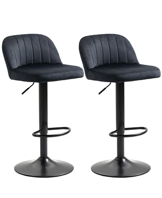 Homcom Adjustable Kitchen Bar Stools Set of 2, Bar Height Stool w/ Swivel Seat, Black