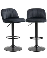 Homcom Adjustable Kitchen Bar Stools Set of 2, Bar Height Stool w/ Swivel Seat, Black