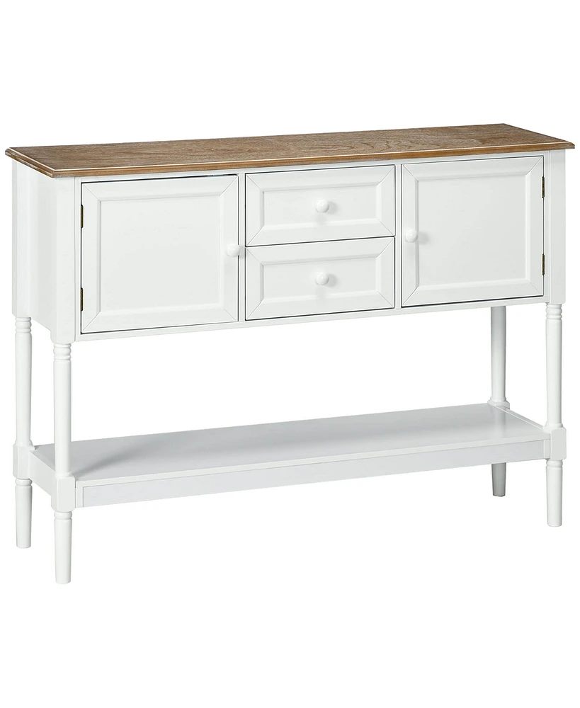 Homcom Retro Console Table W/ 2 Drawers and Cabinets for Entryway Living Room White