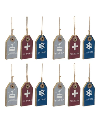 Slickblue Wood Ski Tag Ornament (Set of 12)