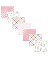 Hudson Baby Infant Girl Cotton Flannel Receiving Blankets Bundle, Pink Tulips, One Size