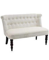 Homcom Upholstered Armless Fabric Loveseat with Button Tufted Design for Living Room with Wood Legs, Cream White