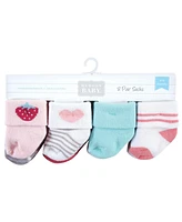 Hudson Baby Baby Girls Grow with Me Cotton Terry Socks, Strawberry 8-Pack, 0-6 and 6-12 Months