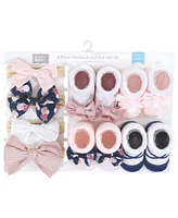 Hudson Baby Baby Girls Headband and Socks Giftset, Blue Blush Floral, One