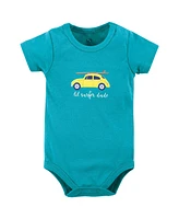 Hudson Baby Boys Cotton Bodysuit, Shorts and Shoe 3pc Set, Gone Surfing, 0-3 Months