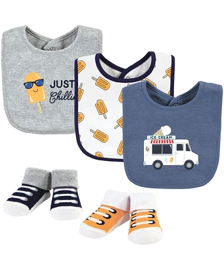 Hudson Baby Infant Boy Cotton Bib and Sock Set, Ice Cream Truck, One Size