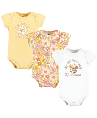 Hudson Baby Girls Cotton Bodysuits, Peace Love Flowers, Newborn