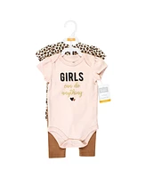 Hudson Baby Girls Cotton Bodysuit and Pant Set, Cinnamon Hearts Short Sleeve, 0-3 Months