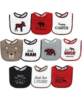 Hudson Baby Infant Boy Cotton Terry Drooler Bibs with Fiber Filling, Boy Moose Bear, One Size