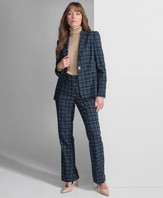 Tommy Hilfiger Womens Checked Blazer Puff Sleeve Turtleneck Top Checked Bootcut Pants