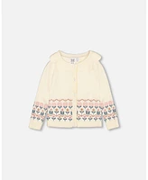 Deux par Toddler Girls Jacquard Knit Cardigan Off White With Flowers - Toddler|Child