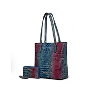 Mkf Collection Piper Gradient Rainbow Faux Crocodile-Embossed Tote Bag with Matching Wallet by Mia K