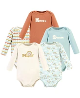 Hudson Baby Baby Girls Hudson Cotton Long-Sleeve Bodysuits, Magical Rainbow 5-Pack, Preemie