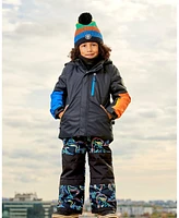 Deux par Toddler Boys Two Piece Snowsuit Black Printed Dinos