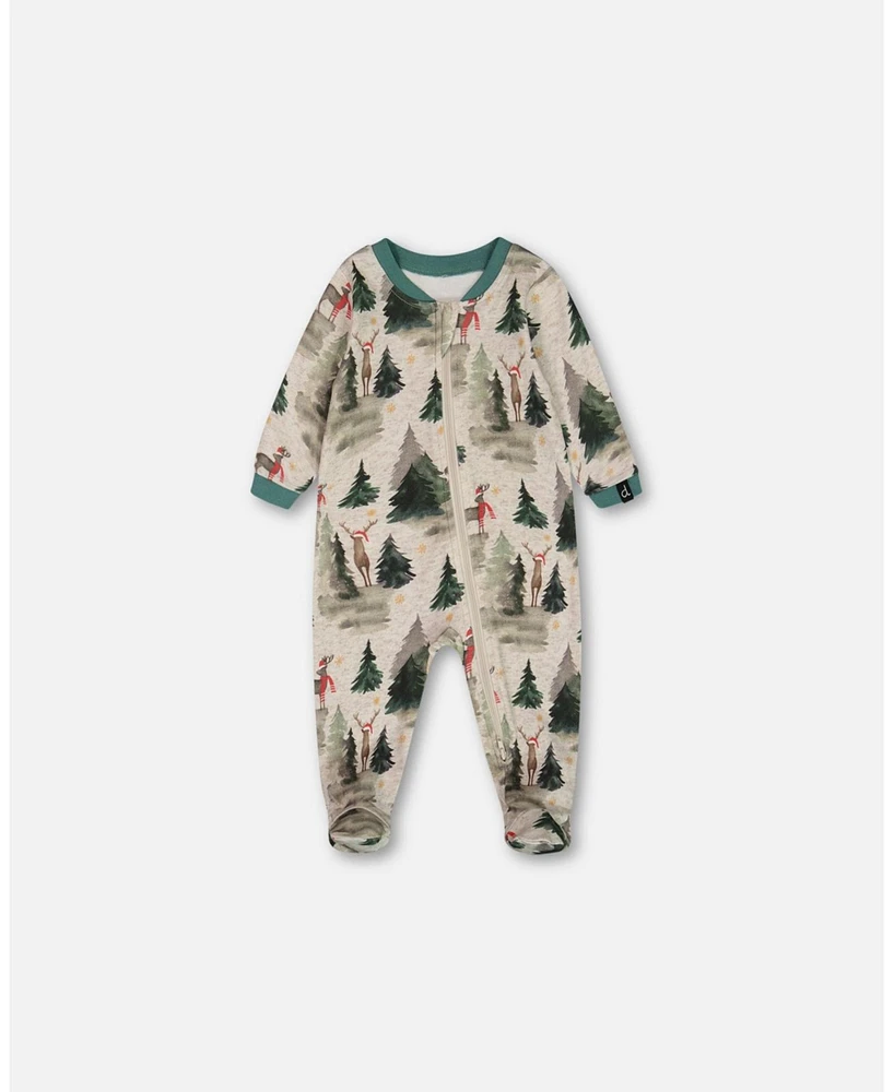 Deux par Baby Boys Organic Cotton One Piece Pajama Gray Mix Printed Reindeer