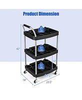 Costway 3 Tier Rolling Tool Cart with Handle Tool Storage Slot Universal Wheels for Garage