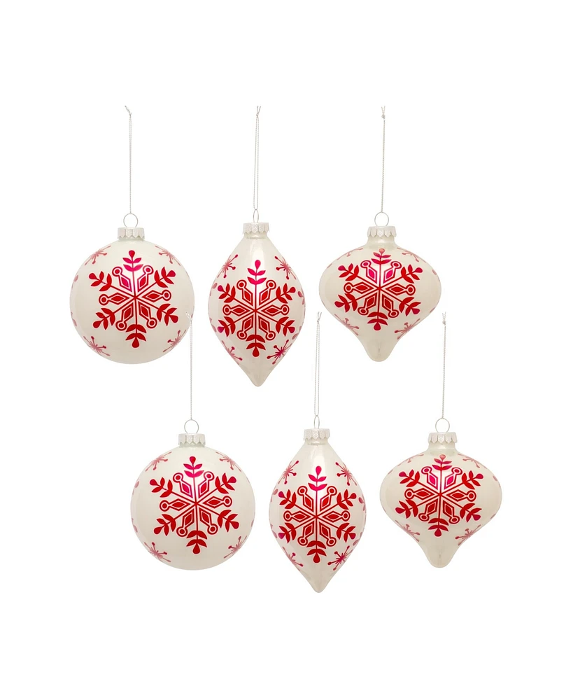 Slickblue White And Red Snowflake Ball Ornament (Set of 6)