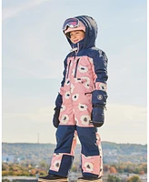 Deux par Deux Big Girls One Piece Technical Snowsuit Pink Printed Off White Flowers