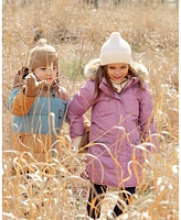 Deux par Deux Big Girls Puffy Long Coat Dusty Pink With Small Flowers