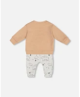 Deux par Baby Boys Organic Cotton Top With Printed Bears Pant Set Sand