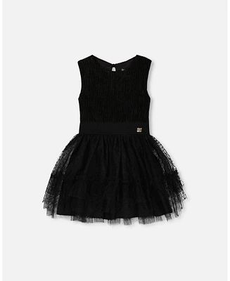 Deux par Little Girls Sleeveless Dress With Tulle Skirt Black - Toddler|Child