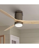 52" Windspun Rustic Farmhouse 3 Blade Hugger Indoor Ceiling Fan with Dimmable Led Light Remote Control Oil Rubbed Bronze Natural Solid Wood for Living