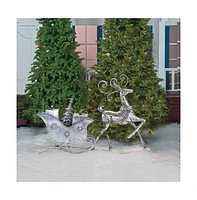 Slickblue Silver Hammered Metal Deer With Sleigh And Presents Display 26.5"l