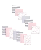 Hudson Baby Infant Girl Cotton Flannel Burp Cloths and Receiving Blankets, 14-Piece, Gray Pink Floral, One Size