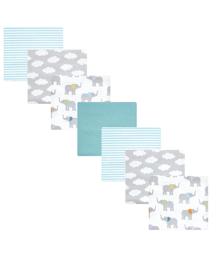 Hudson Baby Cotton Poly Flannel Receiving Blankets Bundle, Teal Elephant, One Size