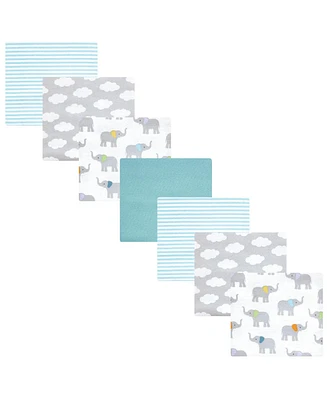 Hudson Baby Cotton Poly Flannel Receiving Blankets Bundle, Teal Elephant, One Size