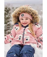 Deux par Big Girls Two Piece Snowsuit Pink Printed Off White Flowers And Navy