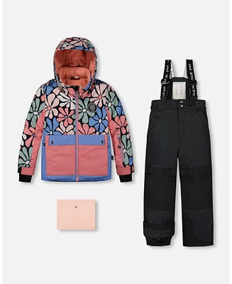 Deux par Deux Big Girls Two Piece Snowsuit Printed Retro Flowers With