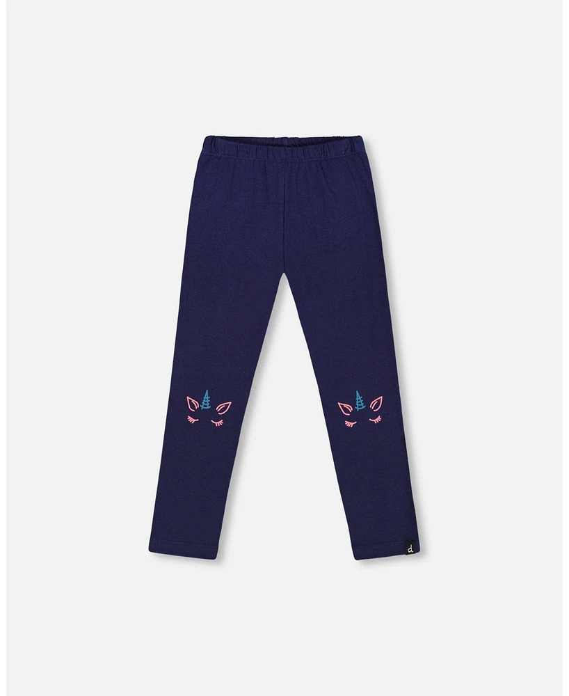 Deux par Toddler Girls Organic Cotton Legging With Knee Print Navy