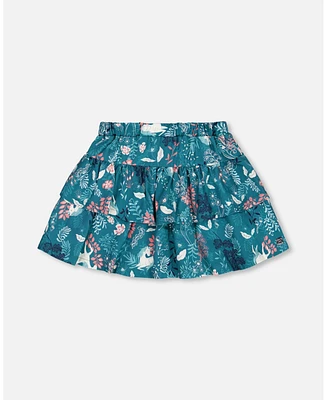 Deux par Big Girls Printed Flare Viscose Skirt Turquoise Fairy Unicorn