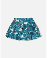 Deux par Big Girls Printed Flare Viscose Skirt Turquoise Fairy Unicorn