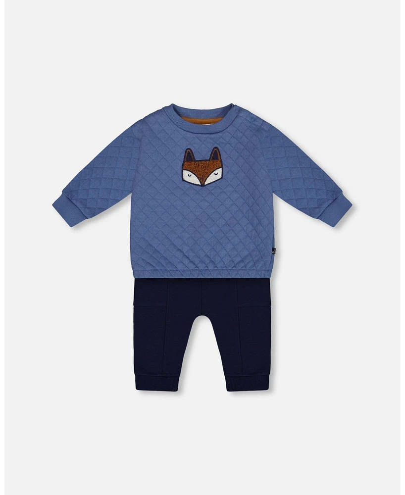 Deux par Toddler Boys Quilted Sweatshirt And Fleece Pant Set Blue