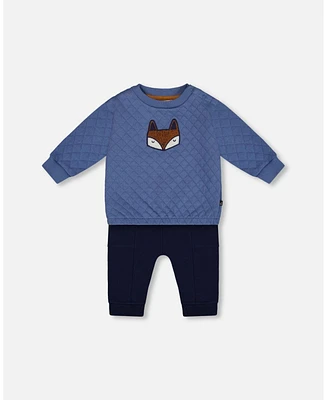 Deux par Toddler Boys Quilted Sweatshirt And Fleece Pant Set Blue