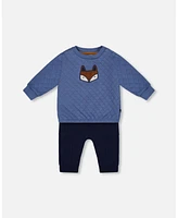 Deux par Toddler Boys Quilted Sweatshirt And Fleece Pant Set Blue