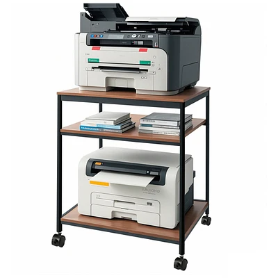 Sugift Large Printer Stand, 23.6" W x 18.9" D x 31.5" H Large Printer Table with Adjustable Storage Shelf, 3 Tier Rolling Printer Cart