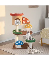 Slickblue 4-In-1 Mushroom Cat Tree with Condo Spring Ball and Sisal Posts-Multicolor