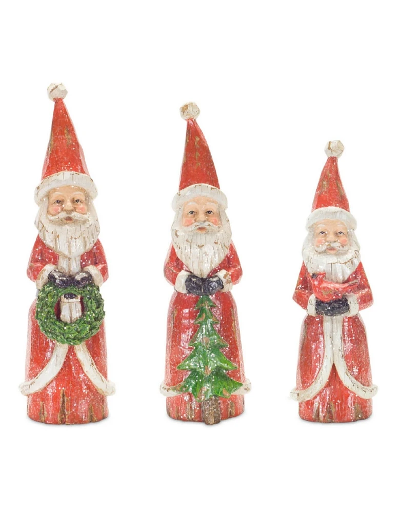 Slickblue Distressed Wood Design Santa Figruine (Set of 3)