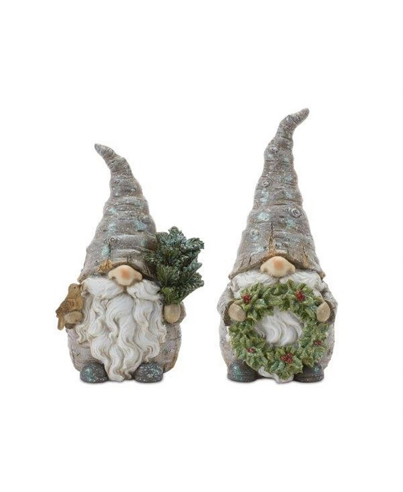 Slickblue Pine Tree Trunk Gnome With Wreath Accent (Set of 2)