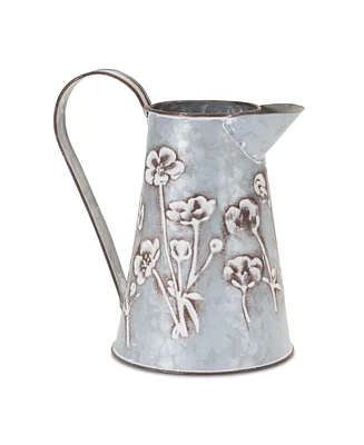 Slickblue Rustic Floral Stamped Metal Pitcher Vase for Home Decor