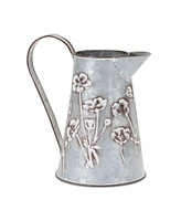 Slickblue Rustic Floral Stamped Metal Pitcher Vase for Home Decor