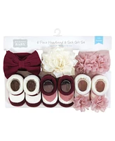 Hudson Baby Baby Girls Headband and Socks Giftset, Burgundy Blush, One