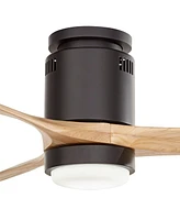 52" Windspun Modern Indoor 3 Blade Hugger Ceiling Fan with Led Light Remote Control Matte Black Natural Solid Wood for Living Room Kitchen House Bedro