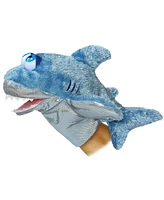 Aurora Medium Sharky Hand Puppet Interactive Plush Toy Blue 11.5"