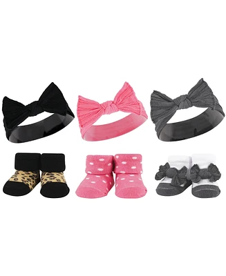 Hudson Baby Baby Girls Headband and Socks Giftset, Black Wild Rose Leopard, One