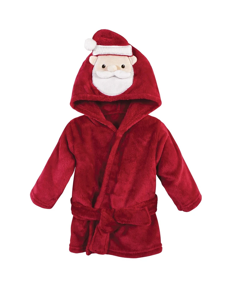 Hudson Baby Baby Boys Unisex Baby Plush Animal Face Bathrobe, Red Santa, 0-9 Months